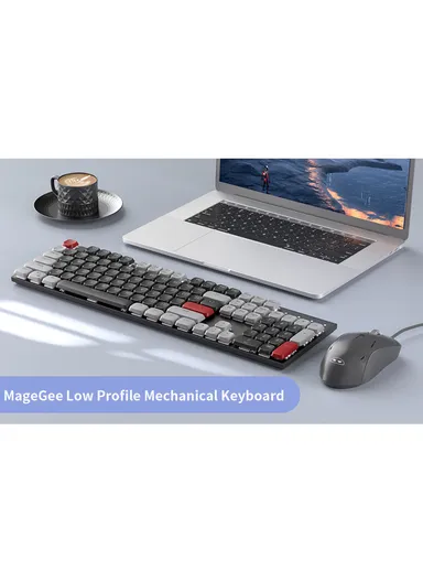 USB Wired Mechanical Keyboard &amp; Mouse Set with 104Keys, Ice Blue Lights &amp; 6 DPI Mouse for Windows &amp; Mac MOON104 