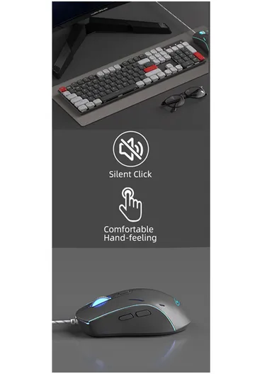 USB Wired Mechanical Keyboard &amp; Mouse Set with 104Keys, Ice Blue Lights &amp; 6 DPI Mouse for Windows &amp; Mac MOON104 