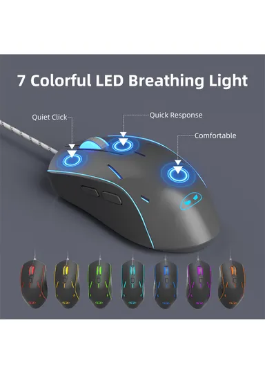 USB Wired Mechanical Keyboard &amp; Mouse Set with 104Keys, Ice Blue Lights &amp; 6 DPI Mouse for Windows &amp; Mac MOON104 