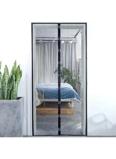100x210cm Magnetic Screen Door Mesh Summer Mosquito Net Curtain with 9 Pairs Of Magnetic Buckle - Black