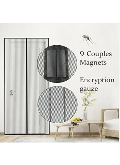 100x210cm Magnetic Screen Door Mesh Summer Mosquito Net Curtain with 9 Pairs Of Magnetic Buckle - Black