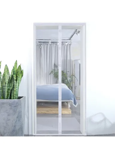 100x210cm Magnetic Screen Door Mesh Summer Mosquito Net Curtain with 9 Pairs of Magnetic Buckle - White