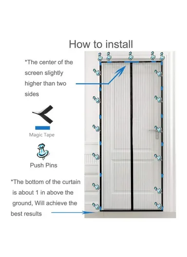 100x210cm Magnetic Screen Door Mesh Summer Mosquito Net Curtain with 9 Pairs of Magnetic Buckle - White