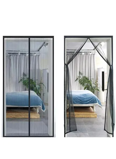 120x210cm Magnetic Screen Door Mesh Summer Mosquito Net Curtain with 9 Pairs Of Magnetic Buckle - Black