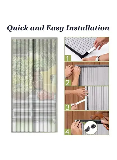 140x240cm Magnetic Screen Door Mesh Summer Mosquito Net Curtain with 9 Pairs Of Magnetic Buckle - Black