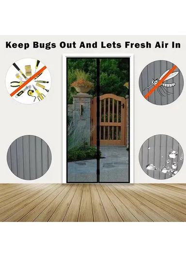 140x240cm Magnetic Screen Door Mesh Summer Mosquito Net Curtain with 9 Pairs Of Magnetic Buckle - White