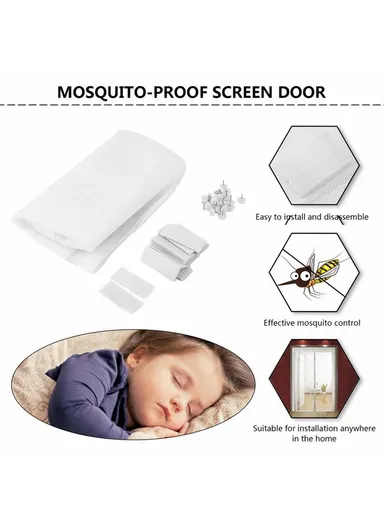 140x240cm Magnetic Screen Door Mesh Summer Mosquito Net Curtain with 9 Pairs Of Magnetic Buckle - White
