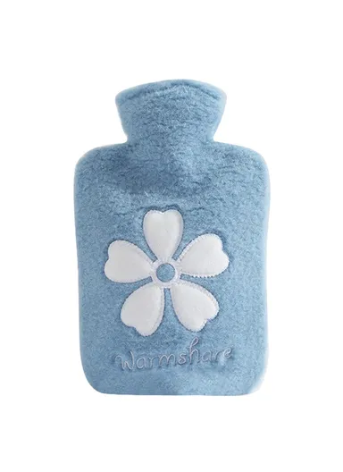 1000ML Refillable Hot Water Bag Winter Hand Feet Warmer with Flower Pattern Fleece Cover - Blue