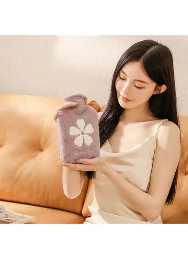 1000ML Refillable Hot Water Bag Winter Hand Feet Warmer with Flower Pattern Fleece Cover - Blue