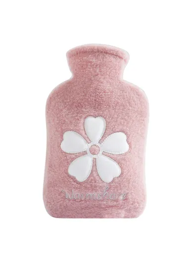 1000ML Refillable Hot Water Bag Winter Hand Feet Warmer with Flower Pattern Fleece Cover - Pink