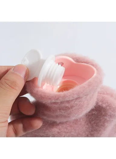 1000ML Refillable Hot Water Bag Winter Hand Feet Warmer with Flower Pattern Fleece Cover - Pink