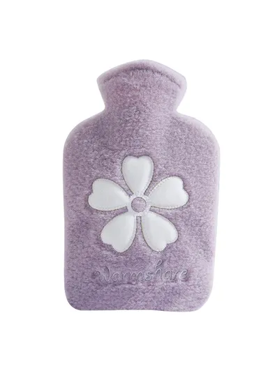 1000ML Refillable Hot Water Bag Winter Hand Feet Warmer with Flower Pattern Fleece Cover - Purple