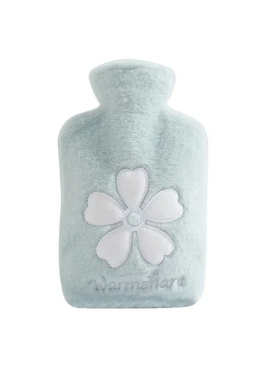 1000ML Refillable Hot Water Bag Winter Hand Feet Warmer with Flower Pattern Fleece Cover - Light Green