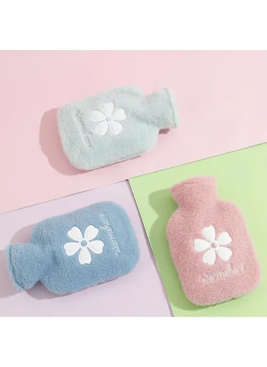 1000ML Refillable Hot Water Bag Winter Hand Feet Warmer with Flower Pattern Fleece Cover - Light Green