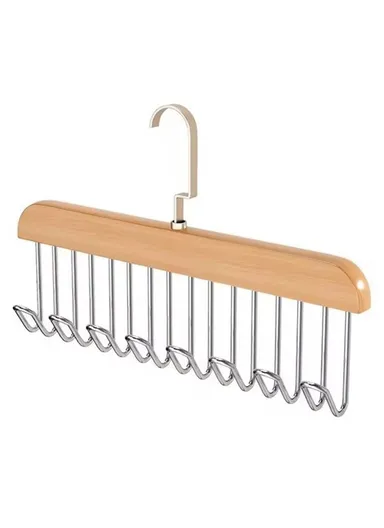 Wood + Metal 8 Hooks Closet Bra Storage Hanger Space Saving Tie Belt Organizer - Wood Color