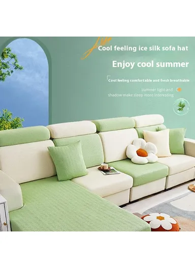 Summer Ice Silk Sofa Headrest Cushion Cover Stretchable Couch Headrest Cushion Slipcover, Size S - Blue