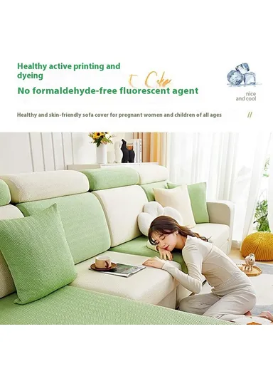 Summer Ice Silk Sofa Headrest Cushion Cover Stretchable Couch Headrest Cushion Slipcover, Size S - Blue