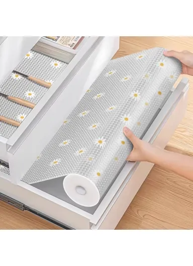 EVA Thicken Drawer Mat Cabinet Waterproof Non-Slip Dot Texture Daisy Pattern Drawer Pad (L300 x W45)cm 