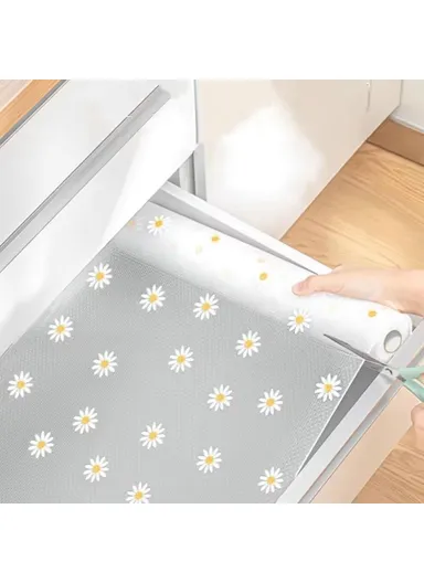 EVA Thicken Drawer Mat Cabinet Waterproof Non-Slip Dot Texture Daisy Pattern Drawer Pad (L300 x W45)cm 