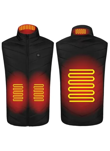 Winter Stand Collar Men Heated Vest 4 Zone Electric Thermal Jacket for Outdoor Sports (Without Power Bank) - Black / S