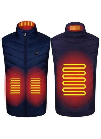 Winter Stand Collar Men Heated Vest 4 Zone Electric Thermal Jacket for Outdoor Sports (Without Power Bank) - Blue / S