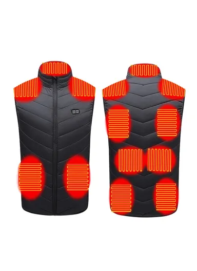 Electric Heating Vest 11-Zone Heat USB Heated Vest Coat 3 Temperature Control Waterproof Outdoor Ski Heating Jacket for Autumn Winter - Black / 4XL
