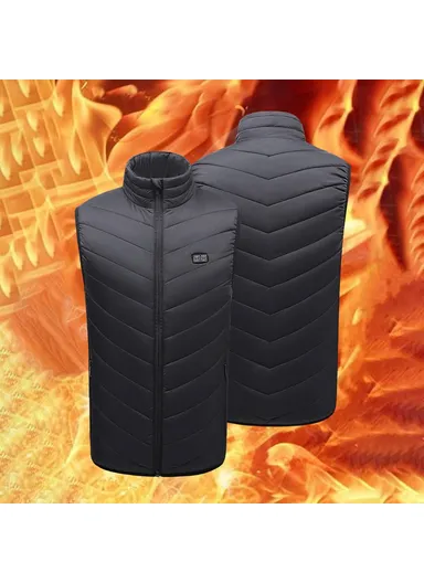 Electric Heating Vest 11-Zone Heat USB Heated Vest Coat 3 Temperature Control Waterproof Outdoor Ski Heating Jacket for Autumn Winter - Black / 6XL