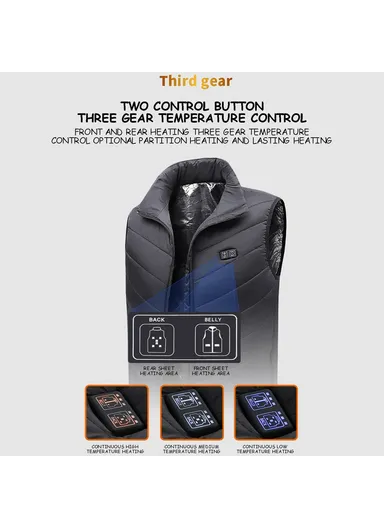 Electric Heating Vest 11-Zone Heat USB Heated Vest Coat 3 Temperature Control Waterproof Outdoor Ski Heating Jacket for Autumn Winter - Blue / S