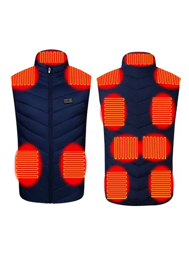 Electric Heating Vest 11-Zone Heat USB Heated Vest Coat 3 Temperature Control Waterproof Outdoor Ski Heating Jacket for Autumn Winter - Blue / L