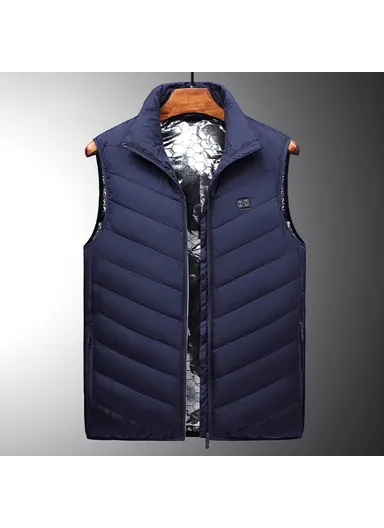 Electric Heating Vest 11-Zone Heat USB Heated Vest Coat 3 Temperature Control Waterproof Outdoor Ski Heating Jacket for Autumn Winter - Blue / 4XL