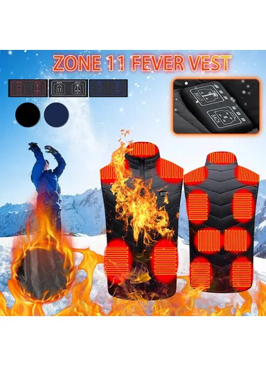 Electric Heating Vest 11-Zone Heat USB Heated Vest Coat 3 Temperature Control Waterproof Outdoor Ski Heating Jacket for Autumn Winter - Blue / 6XL