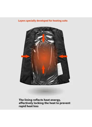 15 Zone Electric Thermal Jacket Winter Stand Collar Men Heated Vest for Outdoor Sports, Double Mode (Without Power Bank) - Black / 6XL