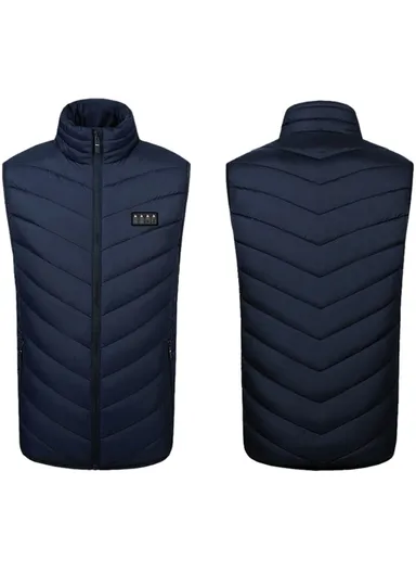 15 Zone Electric Thermal Jacket Winter Stand Collar Men Heated Vest for Outdoor Sports, Double Mode (Without Power Bank) - Blue / S