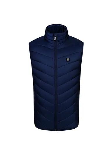 15 Zone Electric Thermal Jacket Winter Stand Collar Men Heated Vest for Outdoor Sports, Double Mode (Without Power Bank) - Blue / M