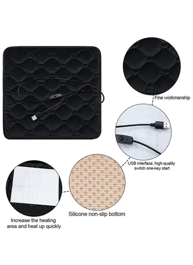 12V USB Mechanical Switch Electric Heating Car Seat Cushion Warm Winter Seat Heater Mat (L45 x W45)cm - Grey