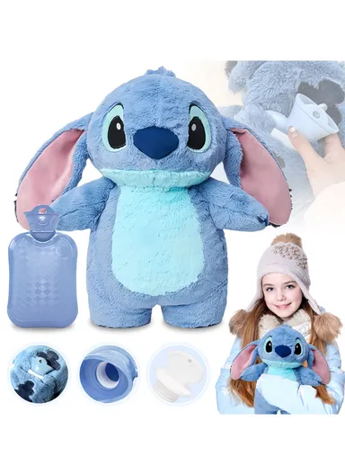 500ml Cartoon Plush Toy Hand Warmer Winter Water-Filled Hot Water Bottle - Blue