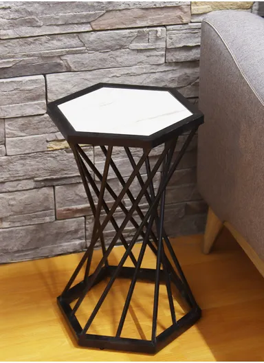 Hexagonal Plant Flower Pot Stand with Wooden Shelf, Plant Holder, Plant Display Rack for Balcony, Home, Offices, Hotels &amp; Decorations (W30 x D34 x H53)cm - Black