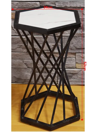 Hexagonal Plant Flower Pot Stand with Wooden Shelf, Plant Holder, Plant Display Rack for Balcony, Home, Offices, Hotels &amp; Decorations (W30 x D34 x H53)cm - Black