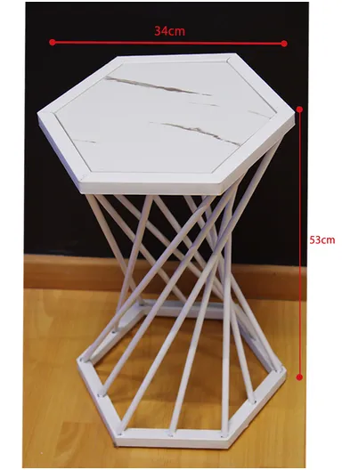 Hexagonal Plant Flower Pot Stand with Wooden Shelf, Plant Holder, Plant Display Rack for Balcony, Home, Offices, Hotels &amp; Decorations (W30 x D34 x H85)cm - White