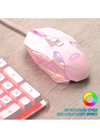 3200 DPI 7 Buttons Wired Gaming Mouse with 7-Color Backlit &amp; 6 Adjustable DPI Levels for Windows G10 - Pink