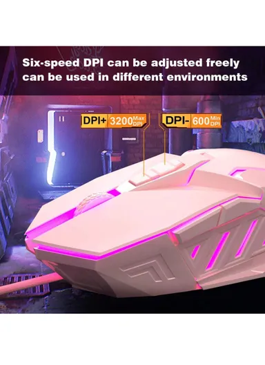 3200 DPI 7 Buttons Wired Gaming Mouse with 7-Color Backlit &amp; 6 Adjustable DPI Levels for Windows G10 - Pink