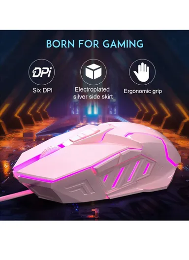 3200 DPI 7 Buttons Wired Gaming Mouse with 7-Color Backlit &amp; 6 Adjustable DPI Levels for Windows G10 - Pink