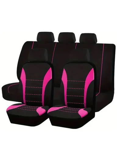 9Pcs/Set Universal Full Surround Polyester Car Seat Cover Interior Decoration Integrated Seat Cover Seat Protector for Cars &amp; SUVs - Pink