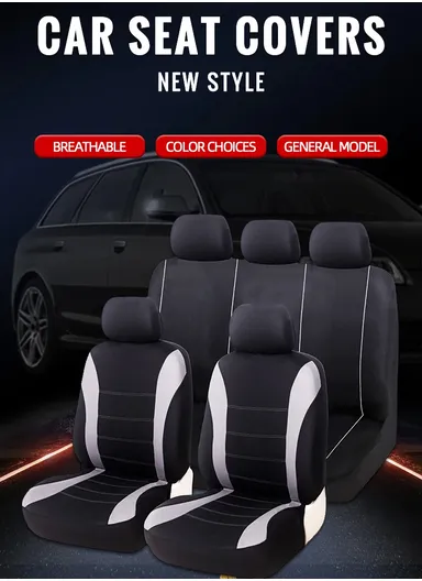 9Pcs/Set Universal Full Surround Polyester Car Seat Cover Interior Decoration Integrated Seat Cover Seat Protector for Cars &amp; SUVs - Pink