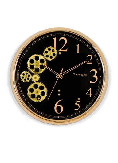 38cm Decorative Silent Round Mechanical Style Design Wall Clock Battery Operated For Home, Office - Black