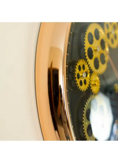 38cm Decorative Silent Round Mechanical Style Design Wall Clock Battery Operated For Home, Office - Black