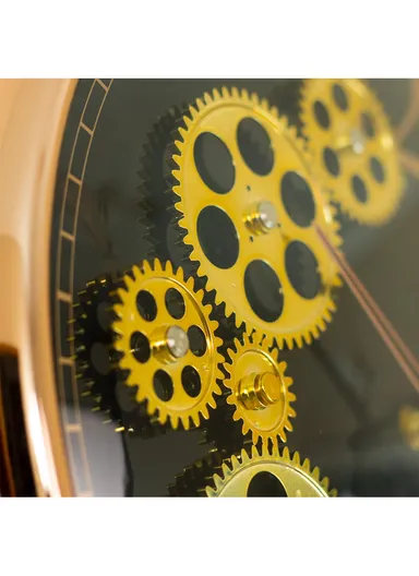 38cm Decorative Silent Round Mechanical Style Design Wall Clock Battery Operated For Home, Office - Black