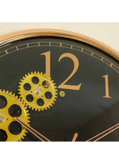 38cm Decorative Silent Round Mechanical Style Design Wall Clock Battery Operated For Home, Office - Black