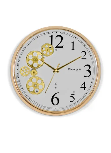 38cm Decorative Silent Round Mechanical Style Design Wall Clock Battery Operated For Home, Office - White