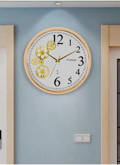 38cm Decorative Silent Round Mechanical Style Design Wall Clock Battery Operated For Home, Office - White